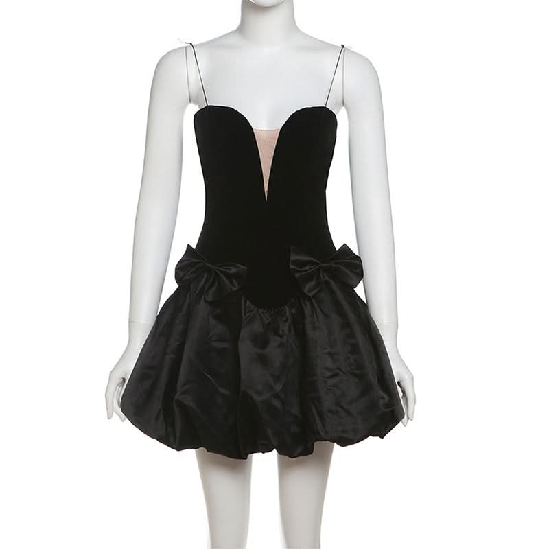 V neck bowknot cami mini dress