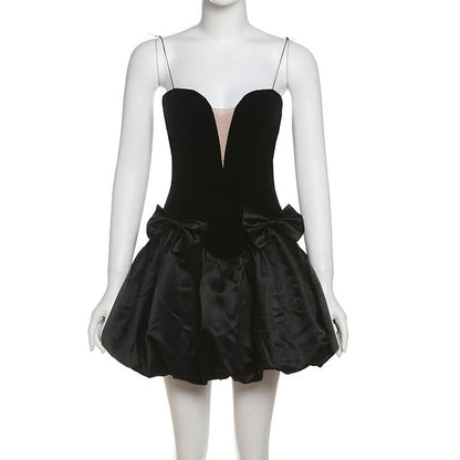 V neck bowknot cami mini dress