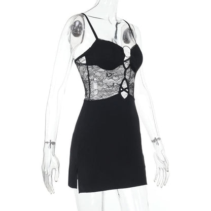 O ring hollow out lace cami cut out mini dress