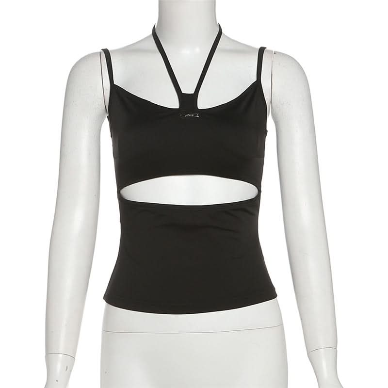 Halter metal tag hollow out cami cut out top