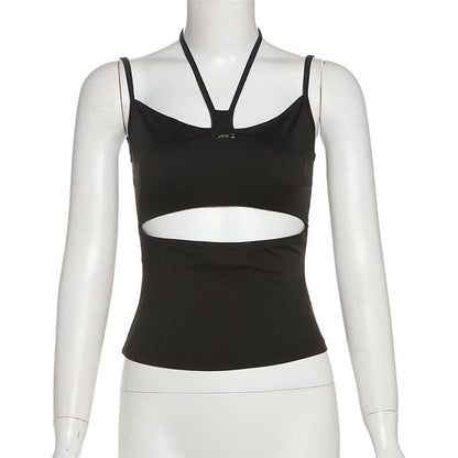 Halter metal tag hollow out cami cut out top