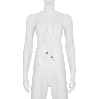 Sweetheart neck drawstring self tie top