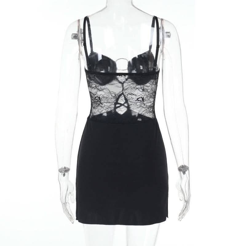 O ring hollow out lace cami cut out mini dress