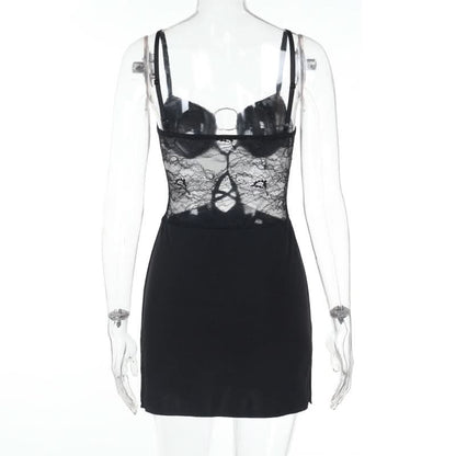 O ring hollow out lace cami cut out mini dress