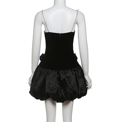 V neck bowknot cami mini dress
