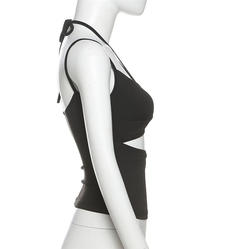 Halter metal tag hollow out cami cut out top