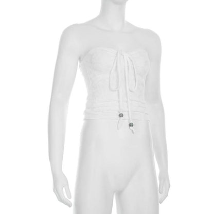 Sweetheart neck drawstring self tie top