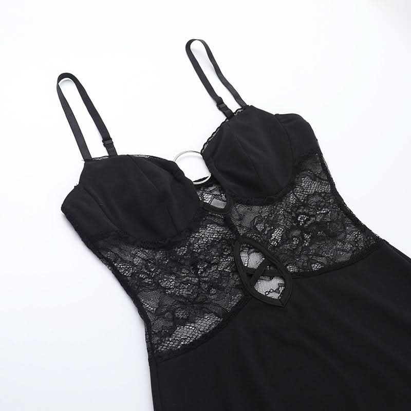 O ring hollow out lace cami cut out mini dress