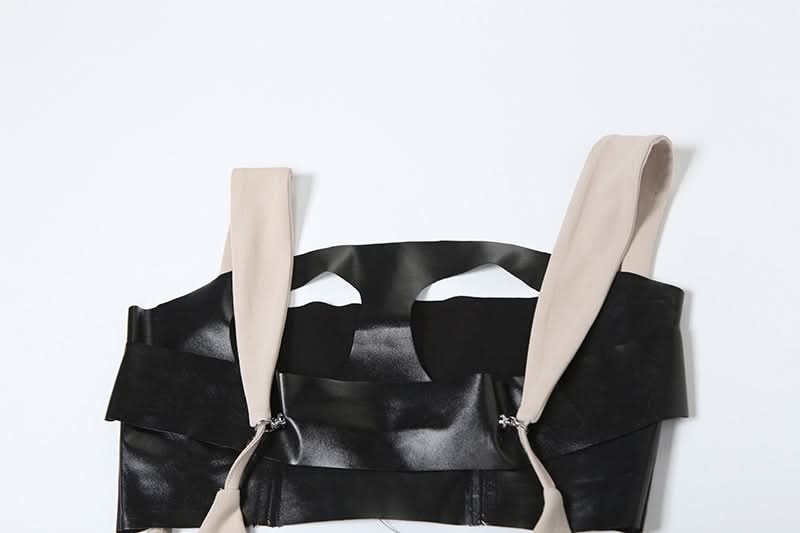 PU leather patchwork hollow out cami cut out maxi dress