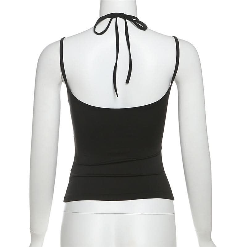 Halter metal tag hollow out cami cut out top