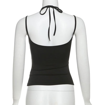 Halter metal tag hollow out cami cut out top