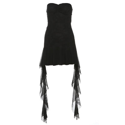 Sweetheart neck mesh ruffle mini dress