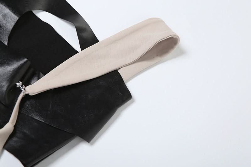 PU leather patchwork hollow out cami cut out maxi dress