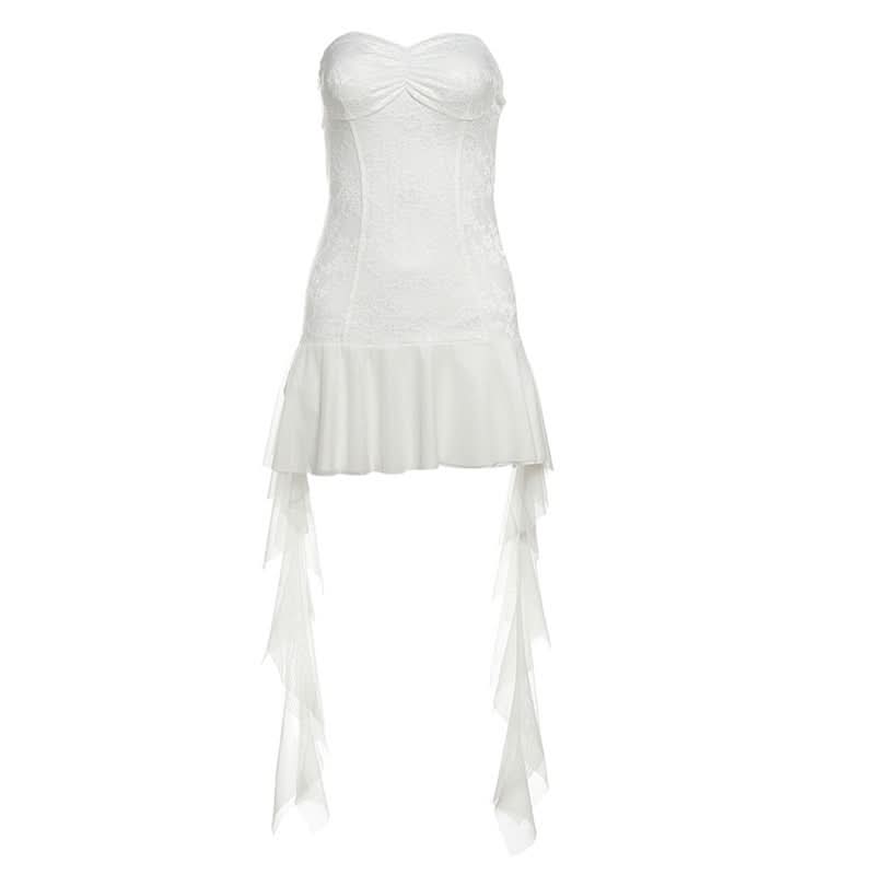 Sweetheart neck mesh ruffle mini dress