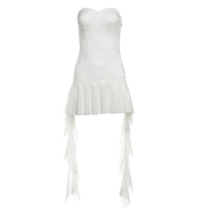 Sweetheart neck mesh ruffle mini dress