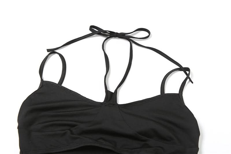 Halter metal tag hollow out cami cut out top