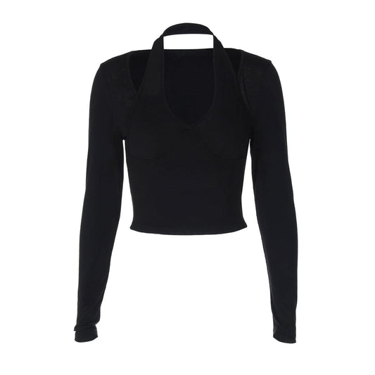 Long sleeve halter solid top