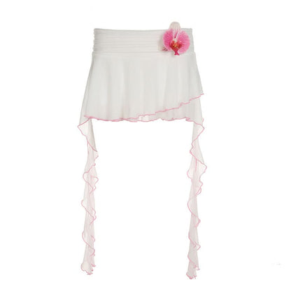 Flower applique mesh ruffle mini skirt