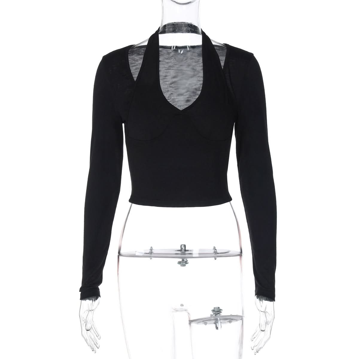 Long sleeve halter solid top