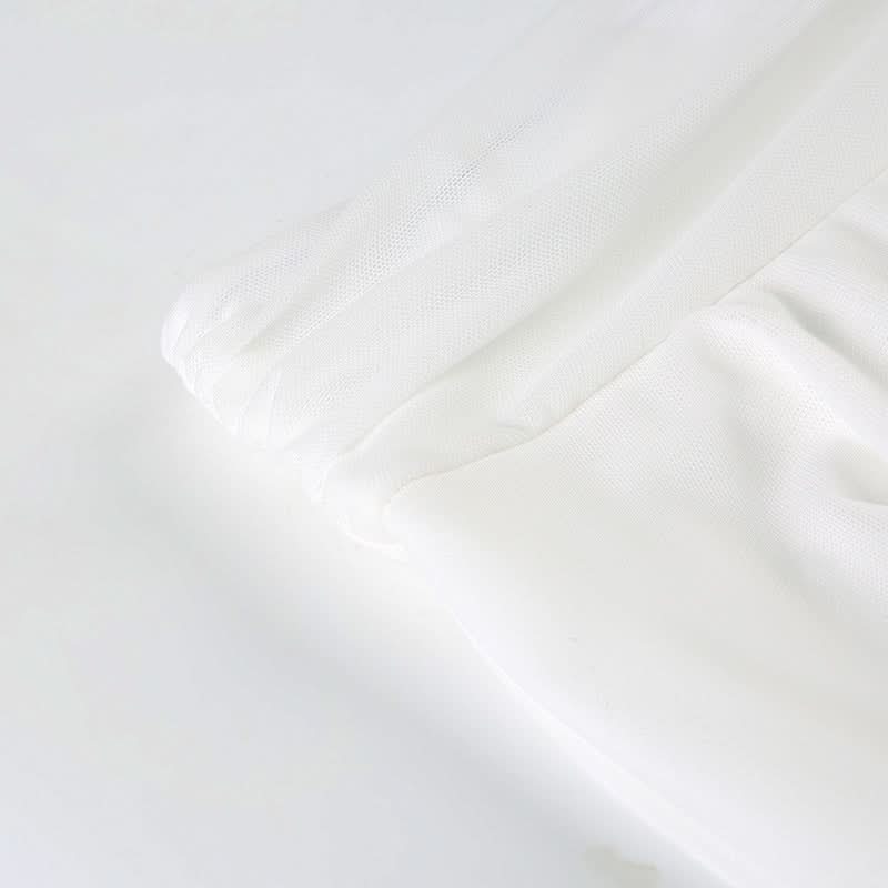 Flower applique mesh ruffle mini skirt