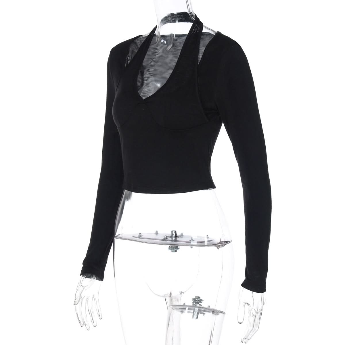 Long sleeve halter solid top