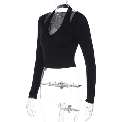Long sleeve halter solid top