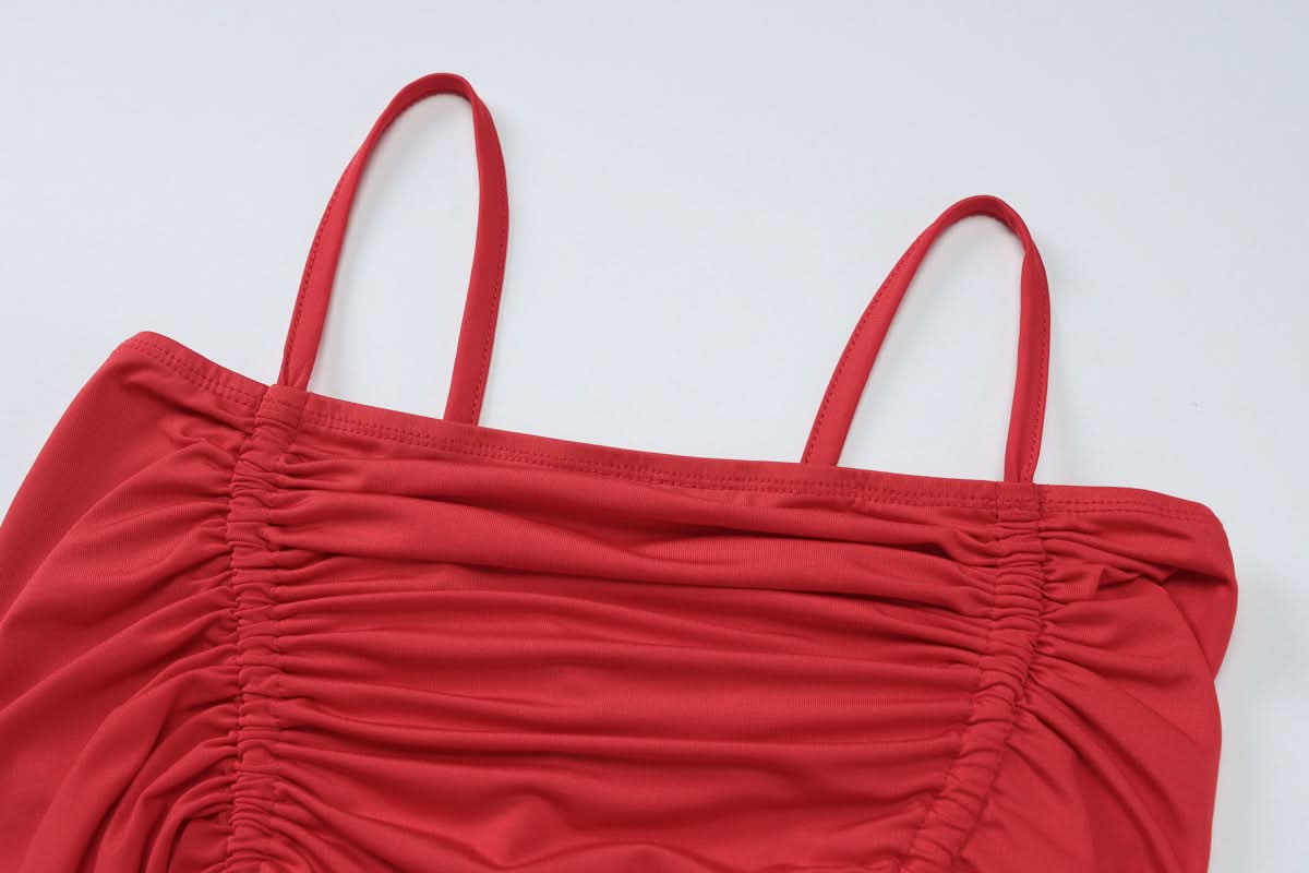 Square neck ruched solid cami top