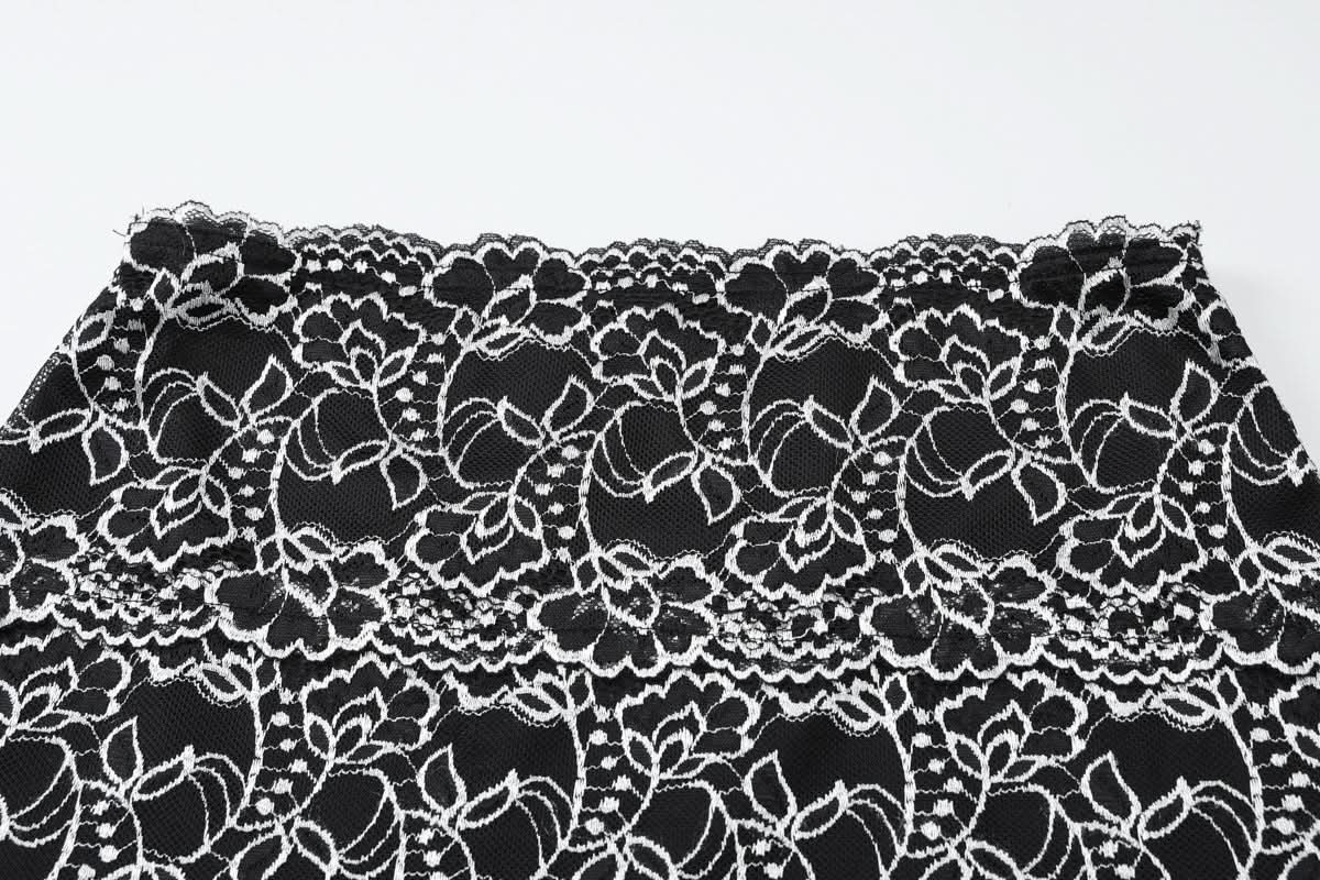 Off shoulder hollow out lace mini skirt set