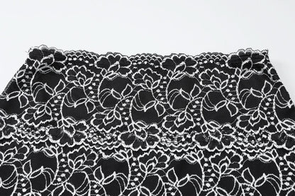 Off shoulder hollow out lace mini skirt set