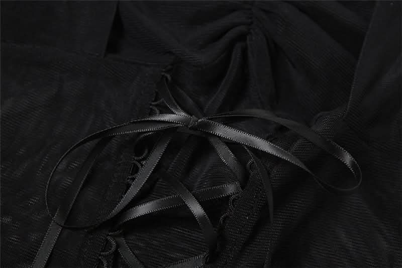 Halter ruffle mesh lace up mini dress