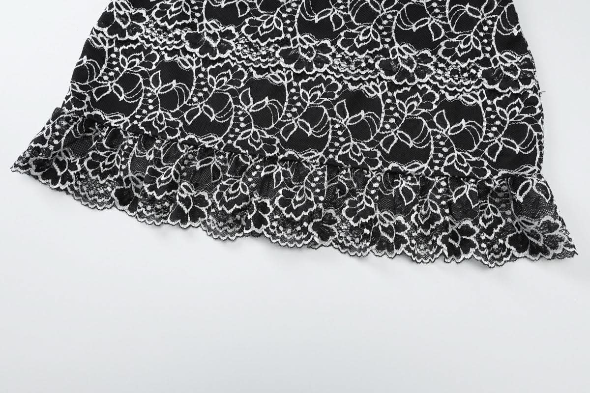 Off shoulder hollow out lace mini skirt set