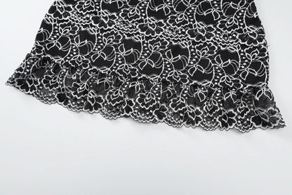 Off shoulder hollow out lace mini skirt set