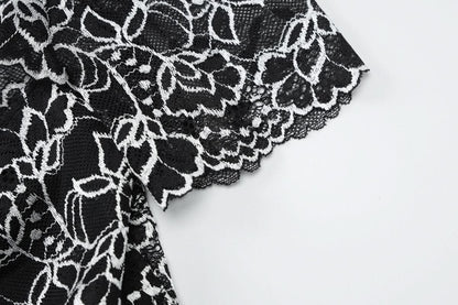 Off shoulder hollow out lace mini skirt set