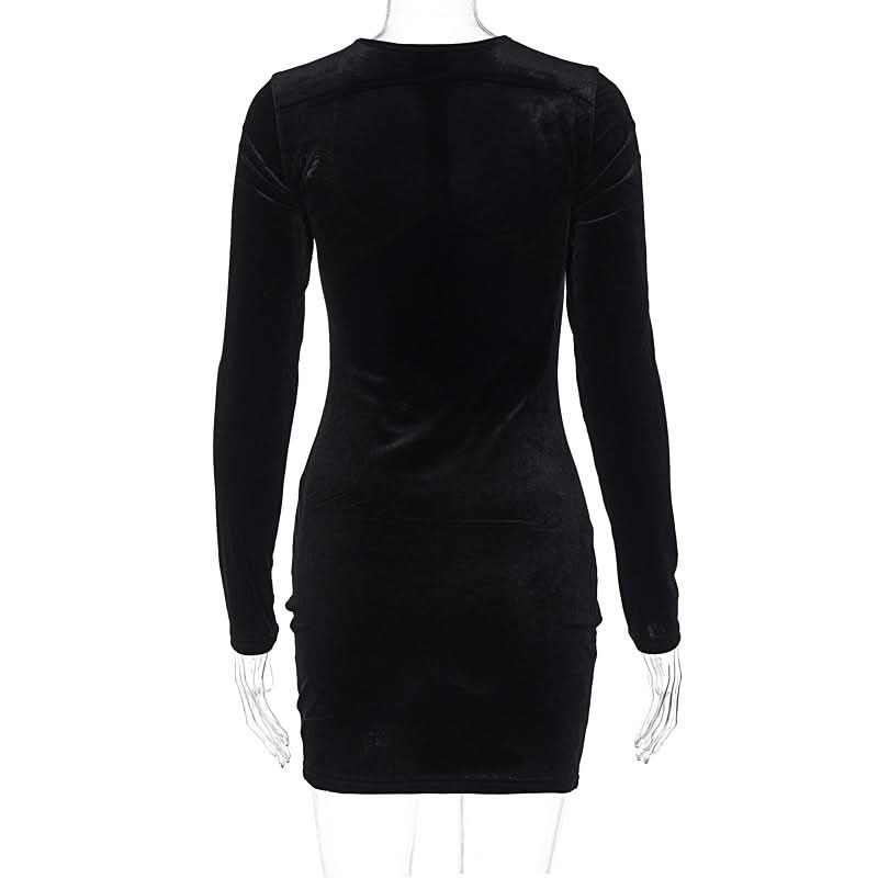 Long sleeve hollow out velvet cut out mini dress