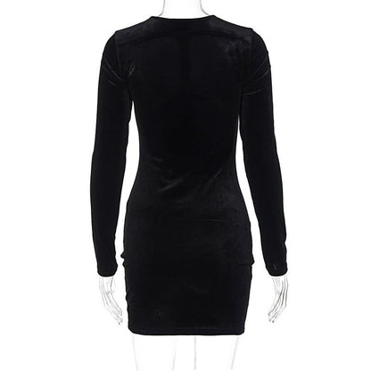Long sleeve hollow out velvet cut out mini dress