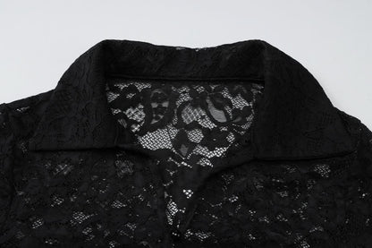 Long sleeve turnover collar lace button top