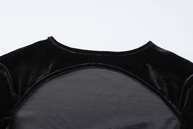 Long sleeve hollow out velvet cut out mini dress