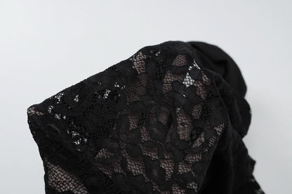 Long sleeve turnover collar lace button top