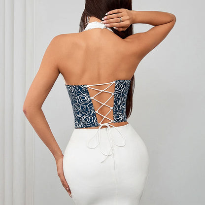 Halter hollow out lace up bustier cut out mini dress