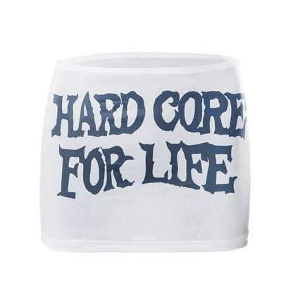 Sheer mesh letter pattern contrast mini skirt