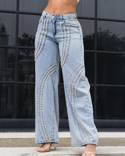 Ornament Trim Panelled Straight-Leg Jeans