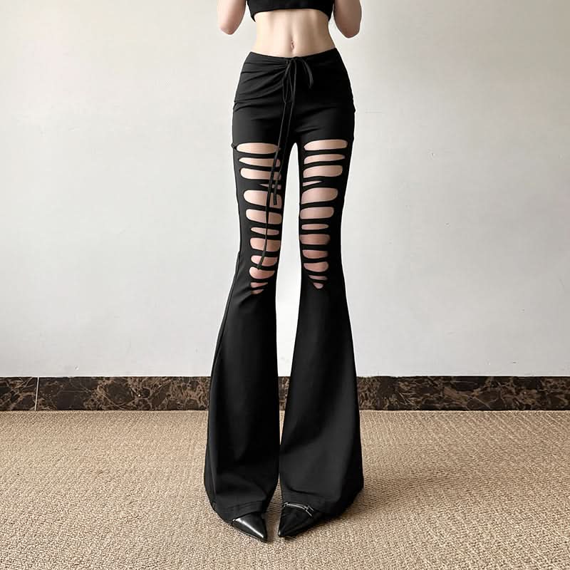 Self tie hollow out medium rise pant