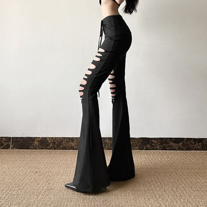 Self tie hollow out medium rise pant