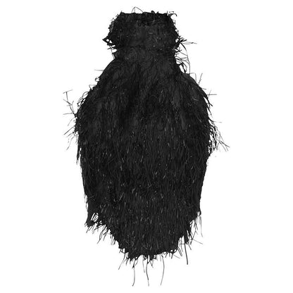 Halter fluffy backless crop top