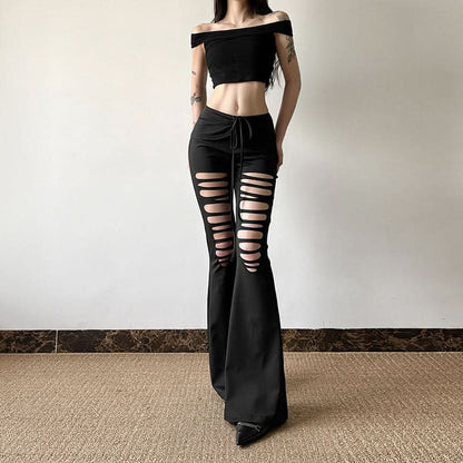 Self tie hollow out medium rise pant