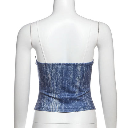 V neck lace hem self tie cami top