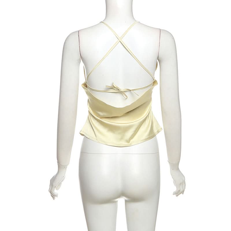 V neck satin cross back self tie cami top