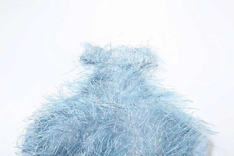 Halter fluffy backless crop top