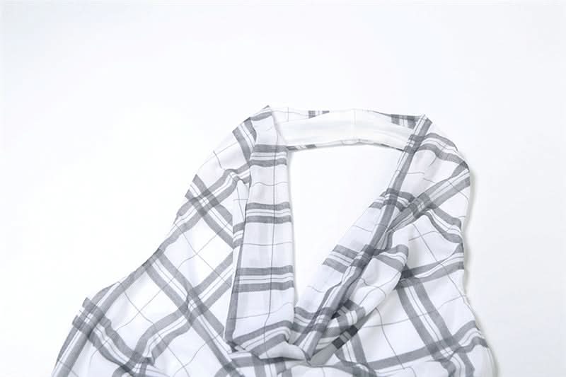 Halter cowl neck plaid backless top