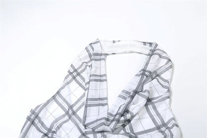 Halter cowl neck plaid backless top
